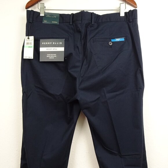 Perry Ellis Chino Pants Men's Size 34x34 Blue Slim Fit Stretch Spill Repellent - Picture 6 of 11
